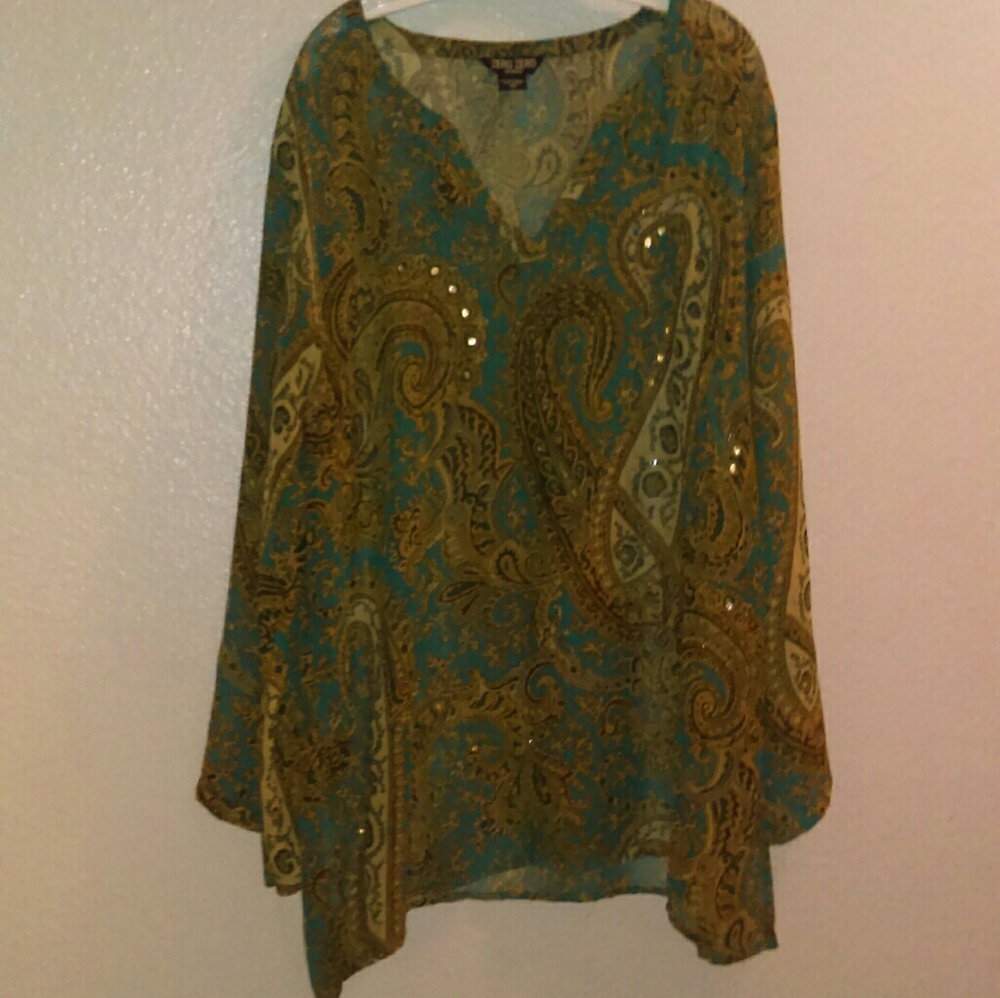 Zero Zero Woman sheer sequined Paisley top